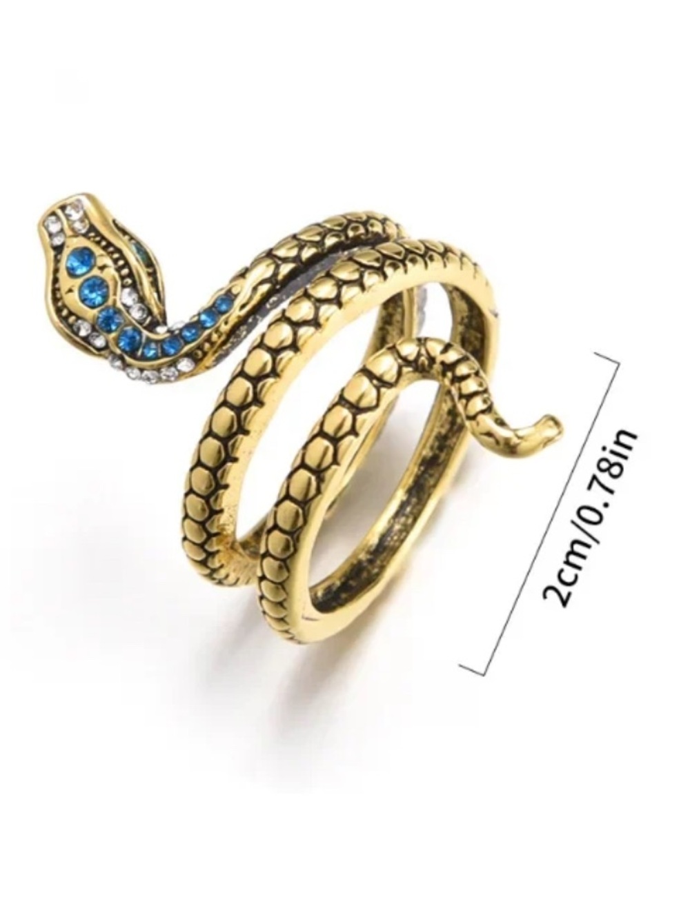 Gold Snake Wrap Ring with Blue Accent Stones - Picture 4 of 9